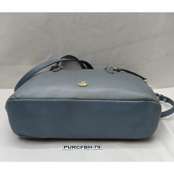 Brahmin Delaney Blue Leather Double Closure Satchel Bag - Picture 7 of 16